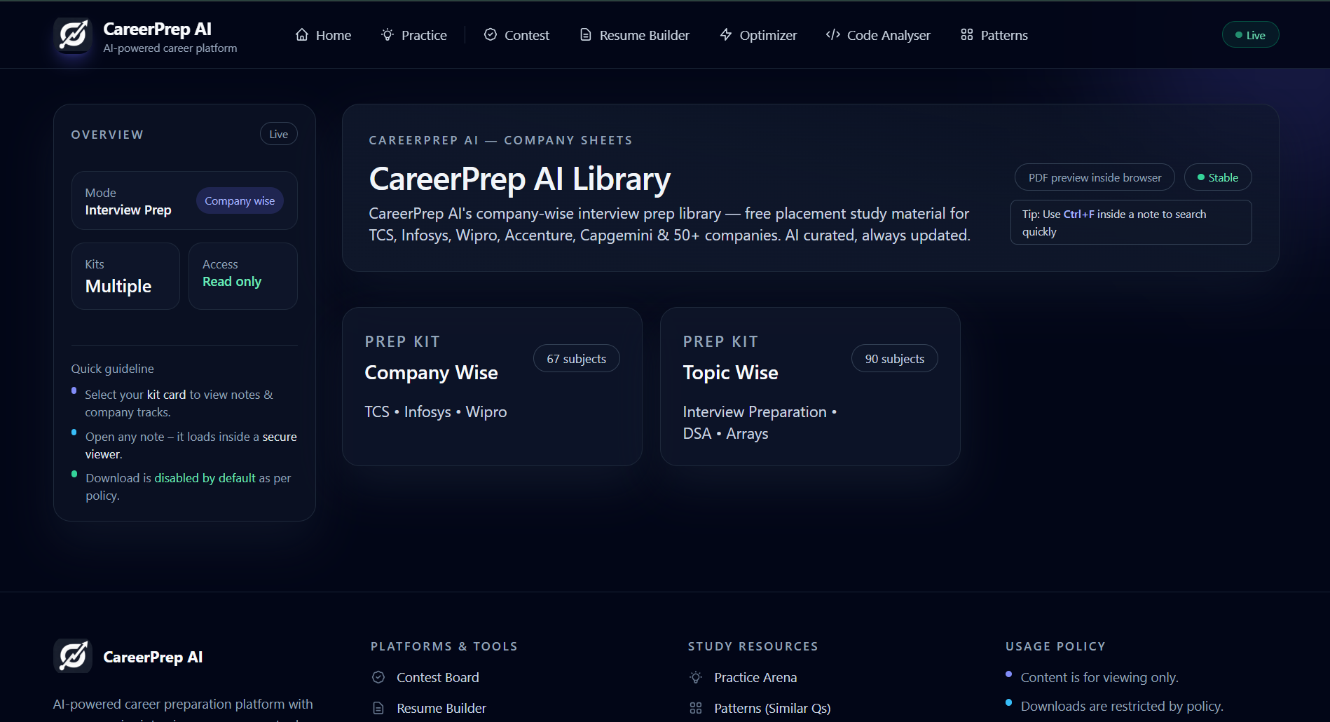 Company Sheet interview prep website